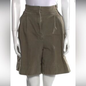 Tibi Green 100% Cotton High-Rise Shorts 
Pleated Accents Medium/Large